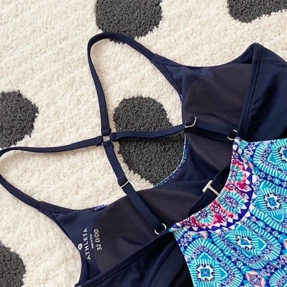 NWT Athleta $84 32D/DD Fiji Blousy Blue Pink Print Padded UPF 50+ Tankini Top - Picture 7 of 14
